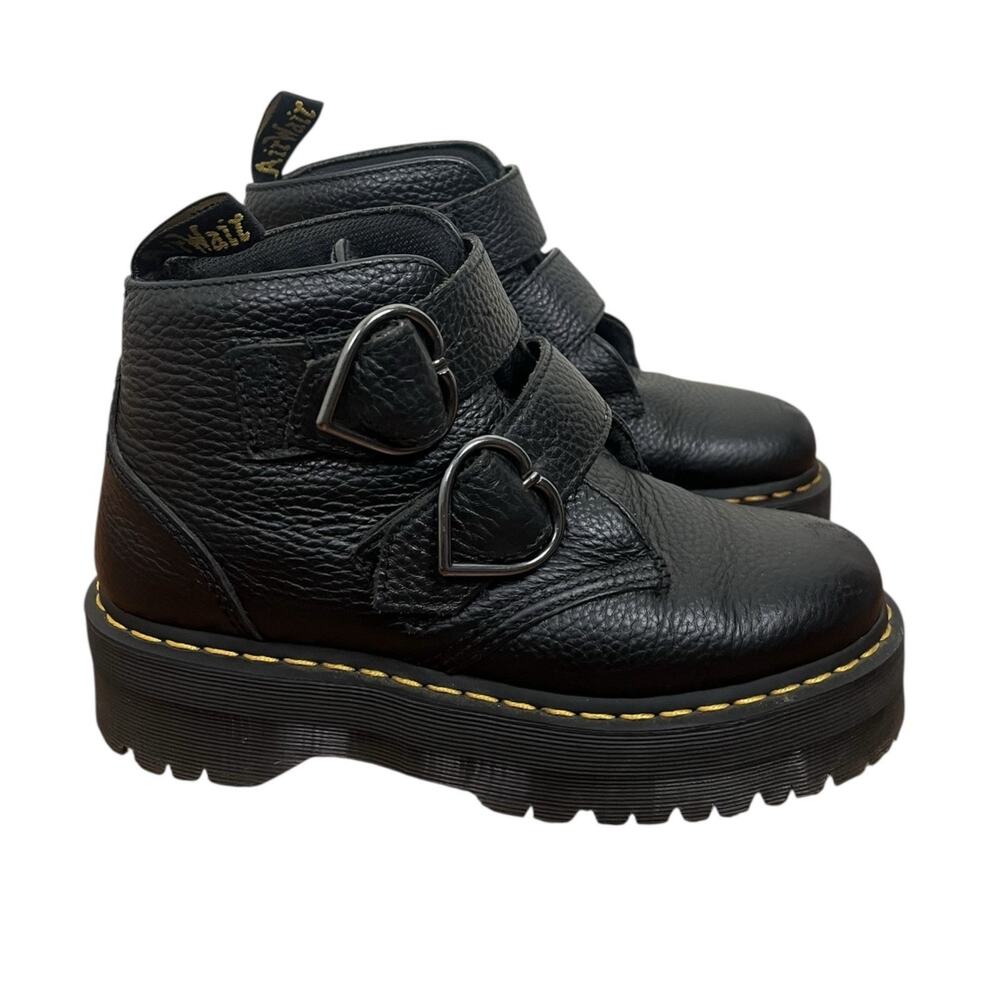 Dr. Martens Devon Heart Leather Platform Boots Black Milled Napa Grunge Size 8 - Picture 3 of 13
